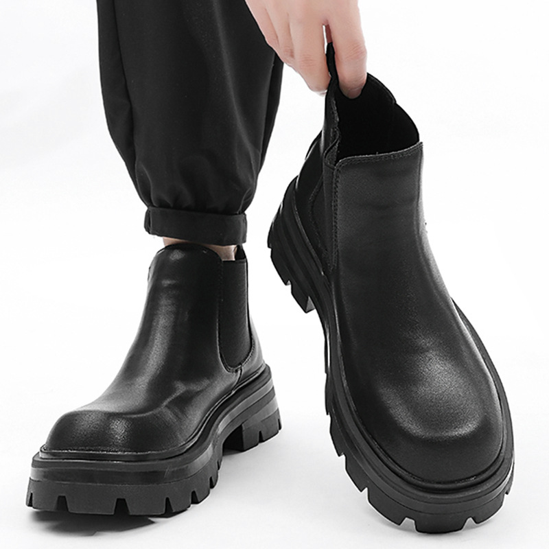 3386切尔西靴男增高7CM鞋高帮皮鞋黑色马丁靴男中帮皮靴冬季男鞋