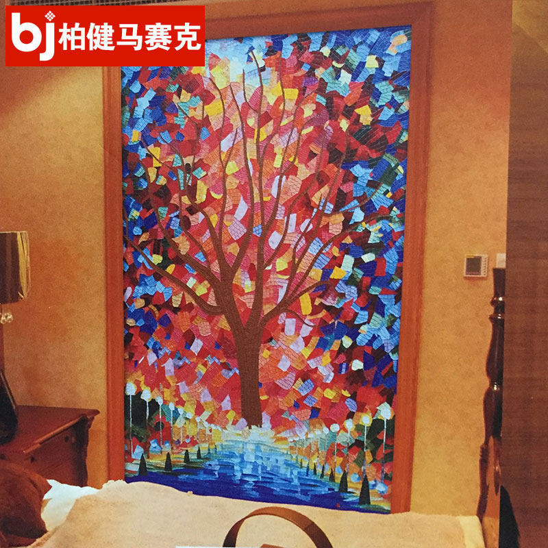 玻璃水晶马赛克艺术拼图欧式油画树玄关餐厅背景墙定制文化砖剪画
