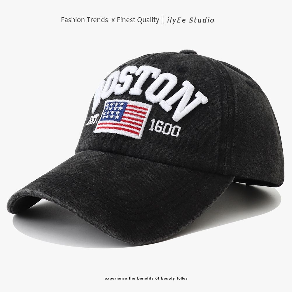 跨境帽子男士新款美国国旗棒球帽女BOSTON立体字母刺绣鸭舌帽批