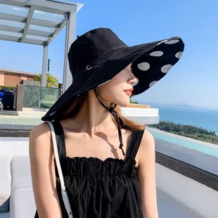 新款粉色夏季遮阳大檐花边时尚刺绣穿绳渔夫帽大檐海边游玩帽子