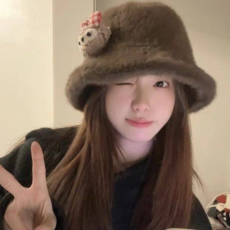 甬制毛绒绒保暖毛绒帽子秋冬水桶渔夫帽网红雪莉玫可爱ins帽风爆