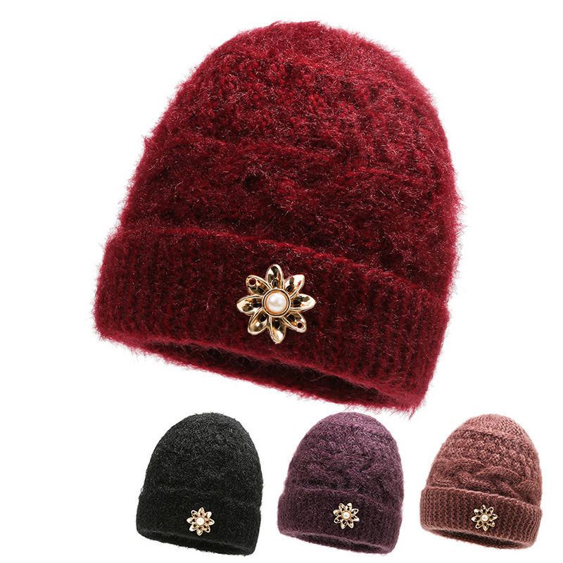 加厚毛线帽百搭妈妈帽保暖秋冬女针织帽子时尚加绒老人中老年套头