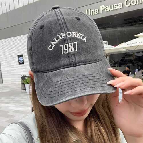 2023新款秋季帽子女1987数字刺绣棒球帽水洗棉百搭潮显脸小鸭舌
