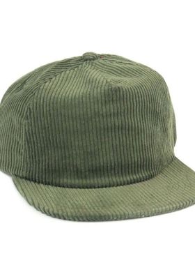 甬制光板运动灯芯绒子休闲纯色条绒军绿色保暖成人透气平沿帽棒球