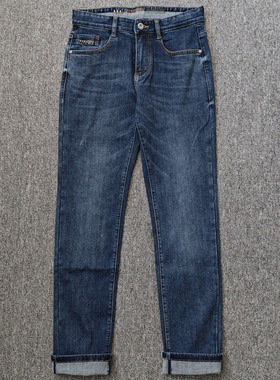 品牌撤柜秋冬季男士厚实温暖磨毛弹性棉氨深色直筒简约牛仔裤子