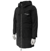 男士 鸭绒厚风衣 parka防寒服90绒修身 黑色中长款 连帽羽绒服派克款