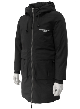 男士黑色中长款连帽羽绒服派克款parka防寒服90绒修身鸭绒厚风衣