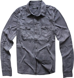 男士工装秋重水洗做旧复古VINTAGE双胸袋简章军款深灰色长袖衬衫