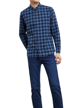 男士秋冬季法兰绒格子衬衫flannel反面加绒长袖格衬衣舒适温暖潮