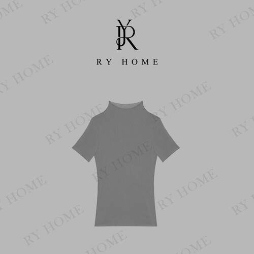 RYHOME 容雨高弹网纱斜纹高领短袖T恤252T2069
