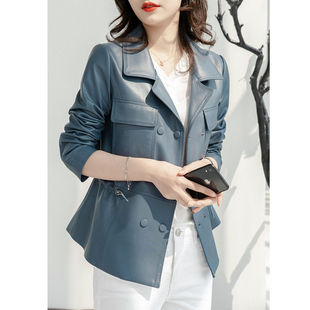 2026真皮皮衣女短款 春秋季 收腰抽绳 领外套新款 海宁真皮绵羊皮西装
