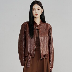 焦糖色真皮绵羊皮外套短款皮衣女