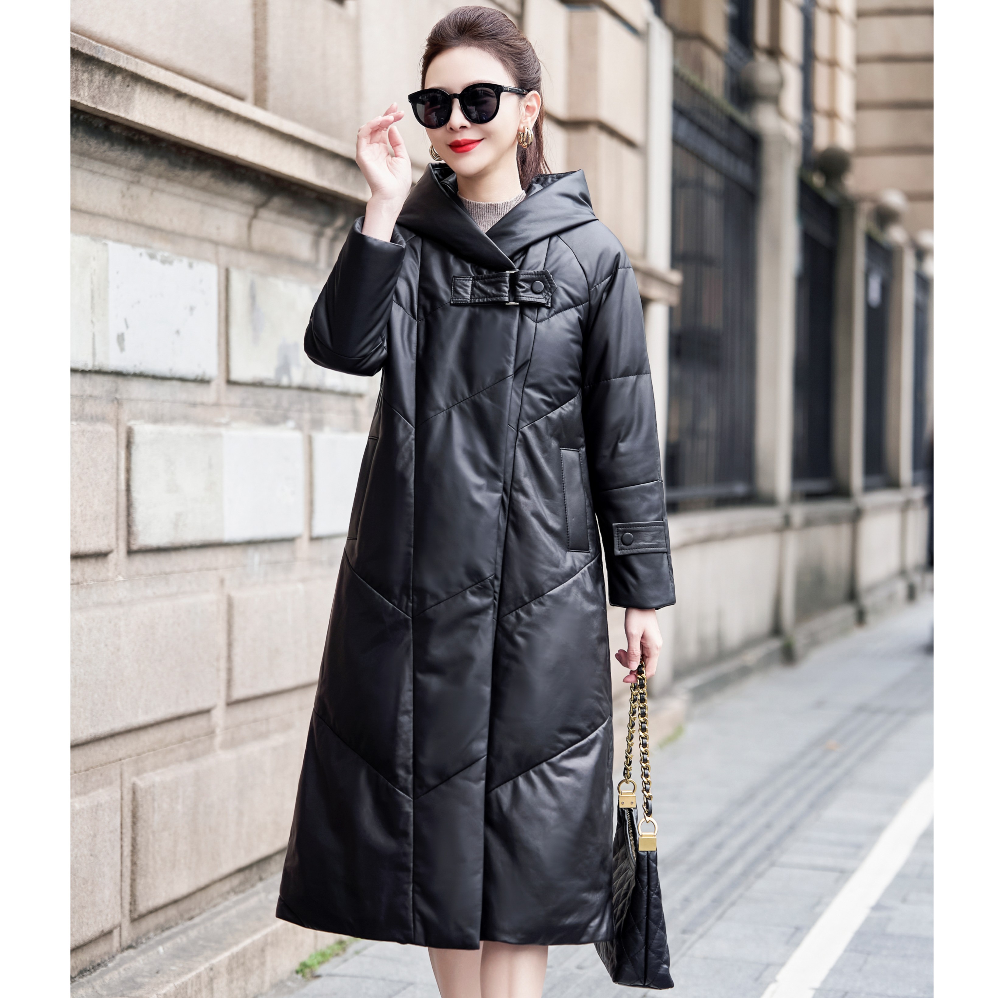 真皮绵羊皮长款90鹅绒羽绒服皮衣