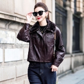 海宁进口头层绵羊皮真皮90鹅绒羽绒服短款 皮衣2025秋冬羊毛领外套