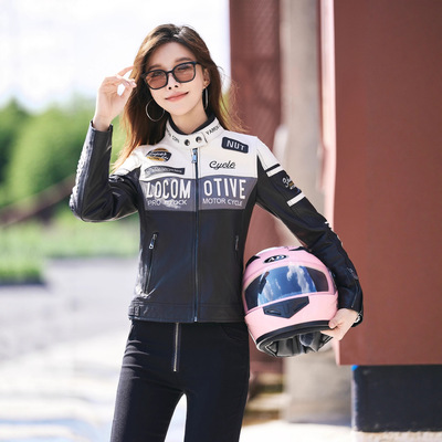 真皮绵羊皮机车皮夹克皮衣外套女