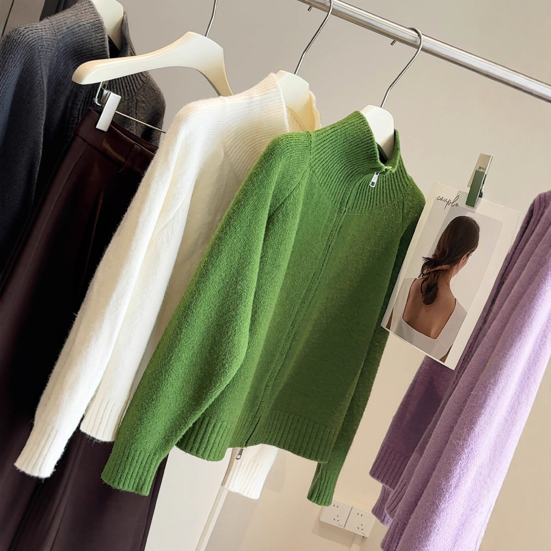 双拉链毛衣外套女2025秋冬新款简约韩系慵懒风宽松毛针织开衫上衣