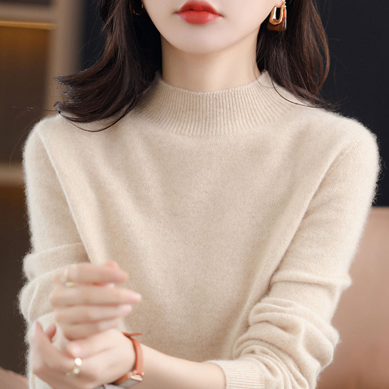 【厂家直供】秋冬半高领打底衫女纯色百搭宽松显瘦洋气针织毛衣潮