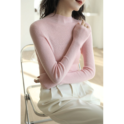 粉色中领打底衫女2025新款秋冬半高领毛衣修身内搭羊毛针织衫上衣