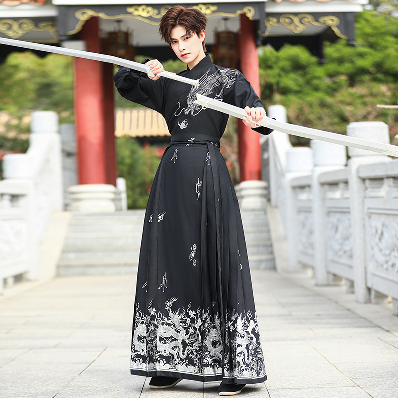 2024新款实拍原创男中国风刺绣交领长袖马面裙汉服武侠风女套装