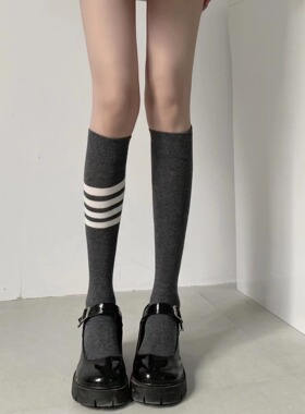 Wuuuus 袜子女纯棉薄款中筒袜tb四条杠学院风小腿袜jk长筒袜ins秋