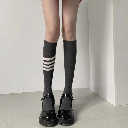 Wuuuus 袜子女纯棉薄款中筒袜tb四条杠学院风小腿袜jk长筒袜ins秋