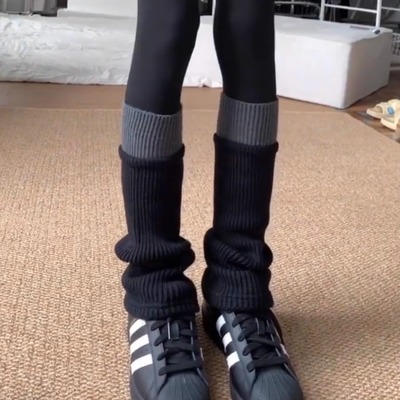撞色针织腿套秋冬学院风jk小腿袜