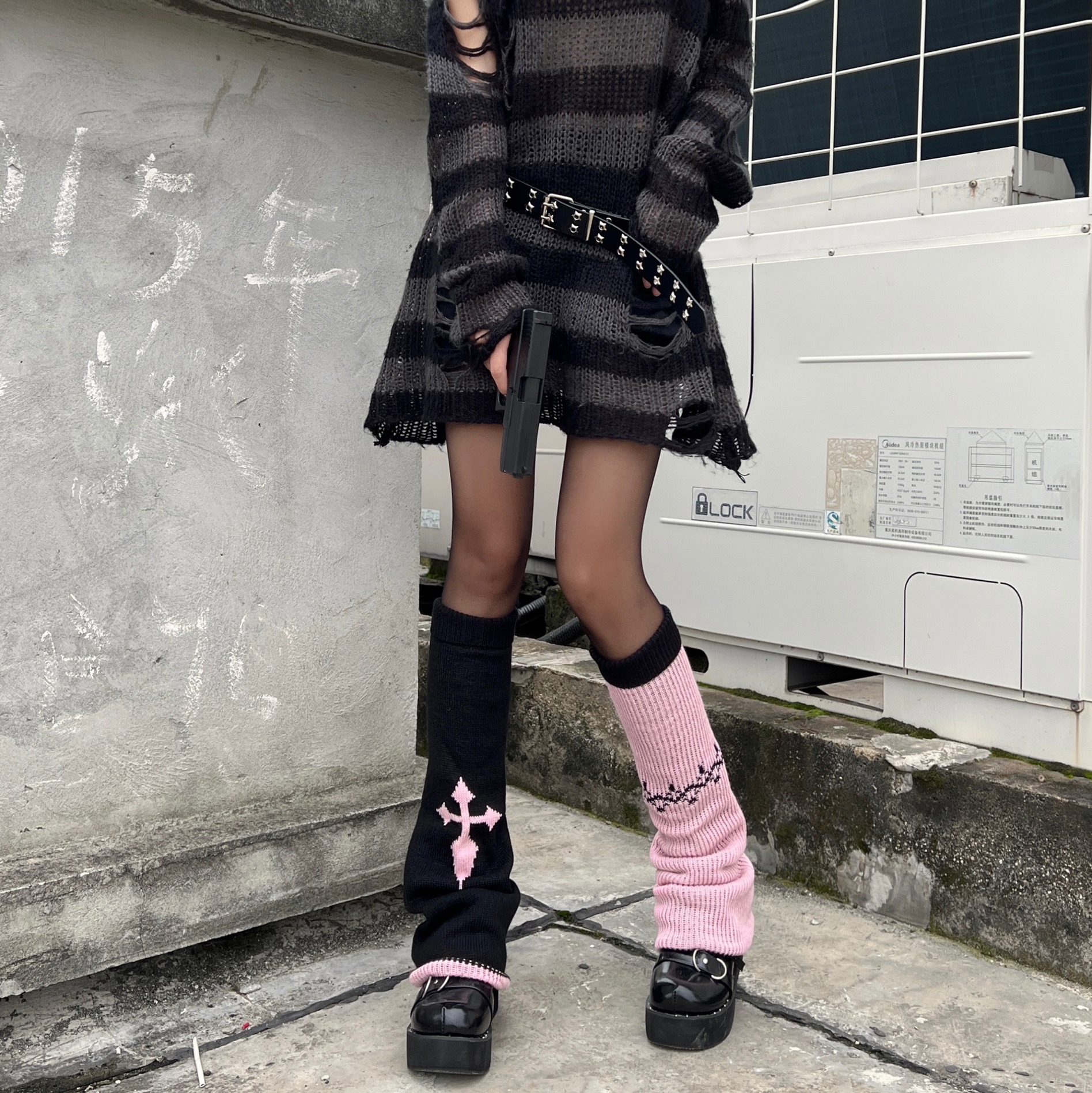 针织袜套jk黑色袜子女y2k原宿风