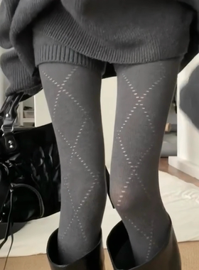 Wuuuus 格雷系灰色打底袜女春秋款格子条纹透肉连裤袜子显瘦丝袜