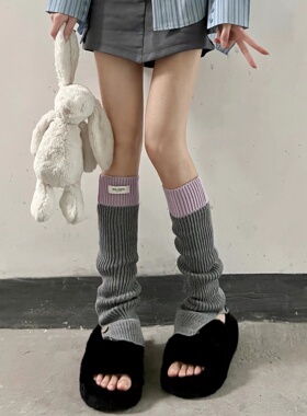 Wuuuus 针织袜套女秋冬jk日系中筒袜套y2k原宿风辣妹拼色堆堆袜女