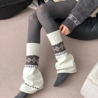 复古风雪花提花针织腿套女秋冬