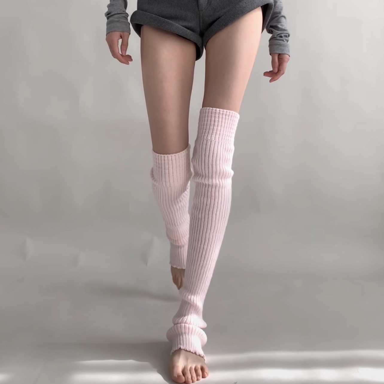 粉色踩脚袜套女芭蕾风长筒堆堆袜