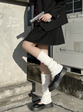 Wuuuus 针织袜套女秋冬y2k原宿风白色堆堆袜日系中筒过膝高筒袜子