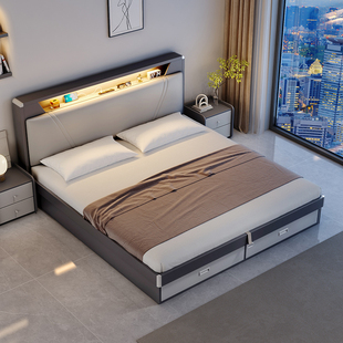 床 床轻奢现代简约1.8米主卧双人床1.5米气动高箱储物床小户型板式