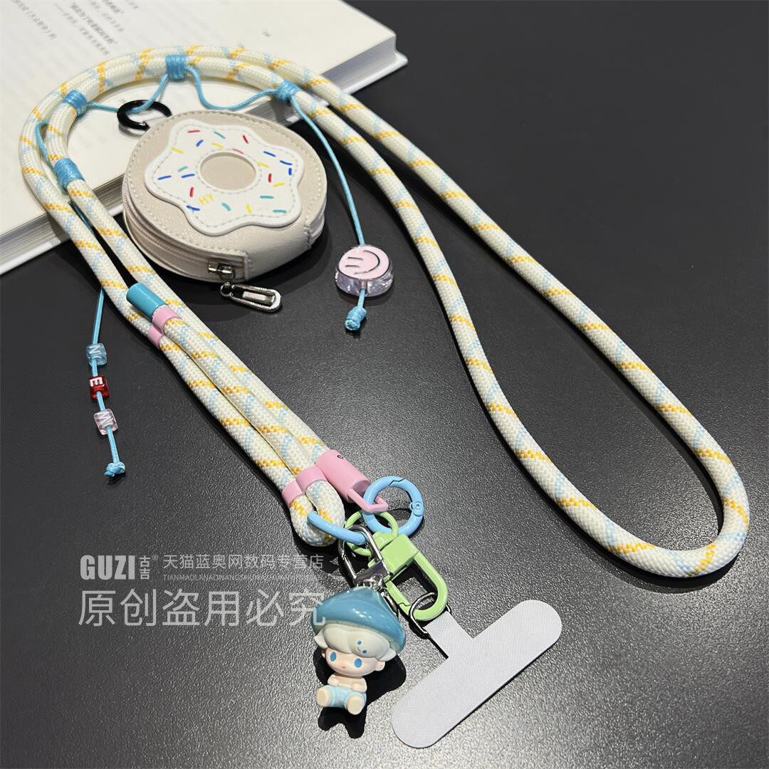 手机挂绳可爱娃娃小公仔原创DIY斜跨可背肩背结实耐磨绳链带垫片便携收纳口红零耳机零钱包防丢防摔绳链斜挎