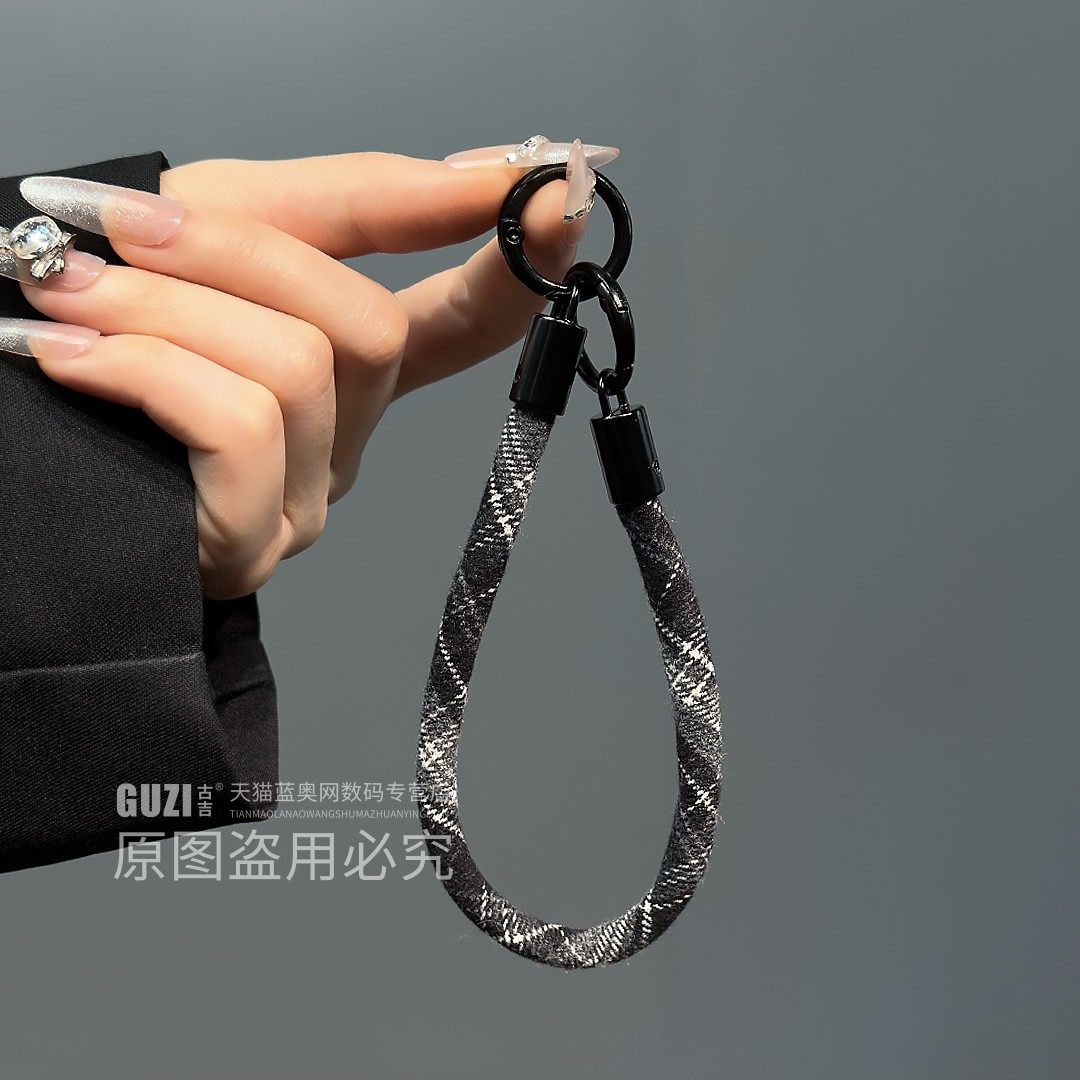 经典格纹手机挂绳秋冬复古绒布手腕款链条高端金属双扣编织吊绳结实耐用手提腕带手机链钥匙扣防丢百搭挂饰,3C数码配件,手机挂件/手机链,淘宝优惠券,粉丝福利购,淘宝优惠卷