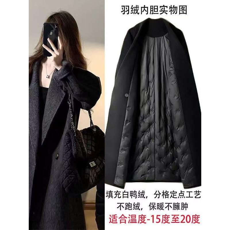 羽绒内胆毛呢外套女中长款加绒加厚显瘦高级感大衣小个子羽绒服潮