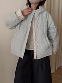 Wuli 25复古甜美田园小碎花拼接连帽羽绒服女宽松保暖外套面包服