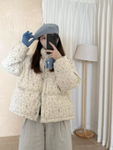 Wuli 25冬韩田园小碎花灯芯绒短款 白鸭绒羽绒服女宽松外套面包服