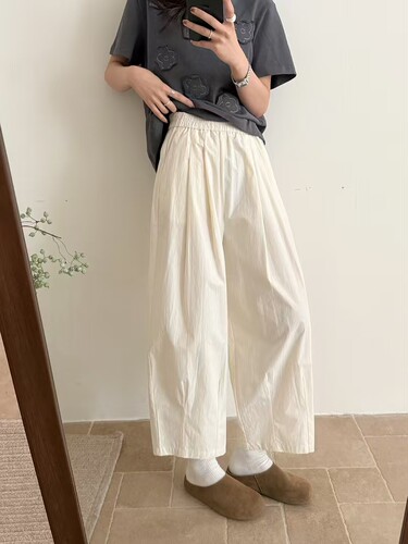Wuli25春夏新款薄日系纯色九分阔腿裤女显瘦百搭宽松小个子纸片裤