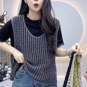 宽松韩版 设计感镂空背心马甲女2025春夏季 新款 网格叠穿慵懒风上衣