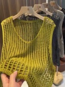 显瘦百搭V领套头镂空渔网马甲针织衫 欧货2025春季 新款 背心上衣女