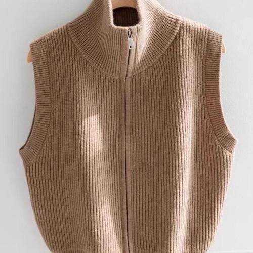 高领秋冬拉链针织100无袖百搭开衫马甲背心新款宽松毛衣坎肩上衣