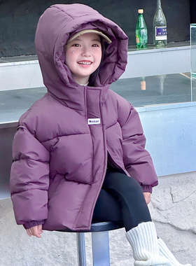 2026新款儿童羽绒棉服紫色加厚夹棉连帽外套男童女童可爱冬天棉袄