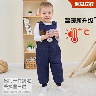 子背带棉裤 婴儿背带裤 裤 冬季 可开裆加绒加厚 男宝宝女宝宝背带裤