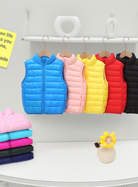 儿童羽绒棉马甲2025新款男童女童轻薄款纯色背心坎肩外穿夹棉保暖