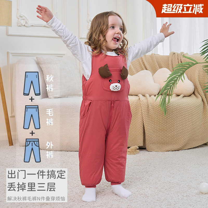 婴儿背带裤加厚冬季外穿棉衣服保暖加绒裤子秋冬款男宝宝背带棉裤