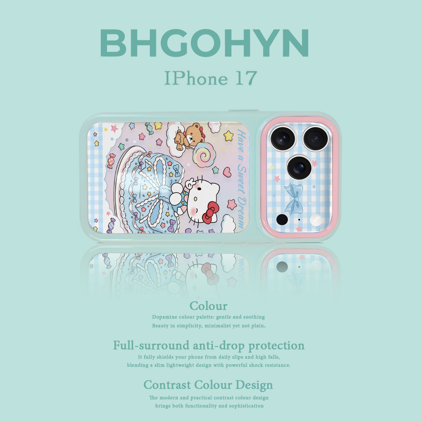 适用于苹果17手机壳新款透明撞色蛋糕猫咪iphone14/16pro外硅胶xs全包防摔15promax套网红高级感女可爱17PRO