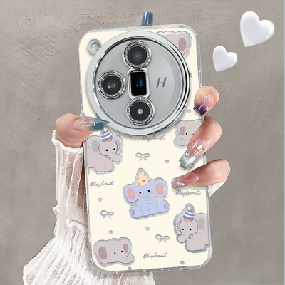 自带镜头膜适用于OPPOFINDx7Ultra手机壳镂空小象高级感水钻精孔FINDX6PRO外硅胶全包防摔oppofindx5套新款女