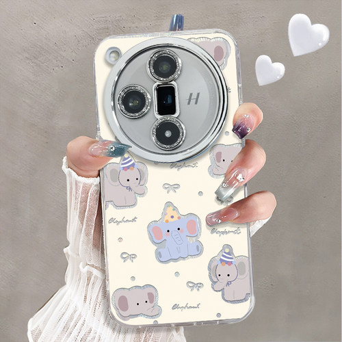 自带镜头膜适用于OPPOFINDx7Ultra手机壳镂空小象高级感水钻精孔FINDX6PRO外硅胶全包防摔oppofindx5套新款女