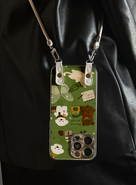 适用于小米17Promax手机壳绿底动物高级感带挂绳红米K80至尊斜跨K60全包防摔新款15ultra女12spro外13/14套